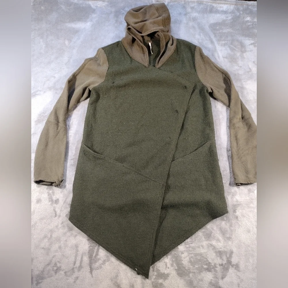 Free People Drippy Wool Blend Jacket size Small Green Hooded Cardigan